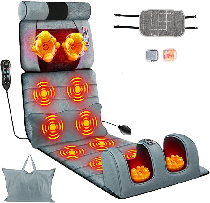 Full Body Massage Mat with Heat 10 Vibration Nodes Massage Chair Pad with 3 Heating Levels  Multifunctional Full Body Relaxation Seat Back Massager with Head Neck Foot Massage Pillow for Home Office