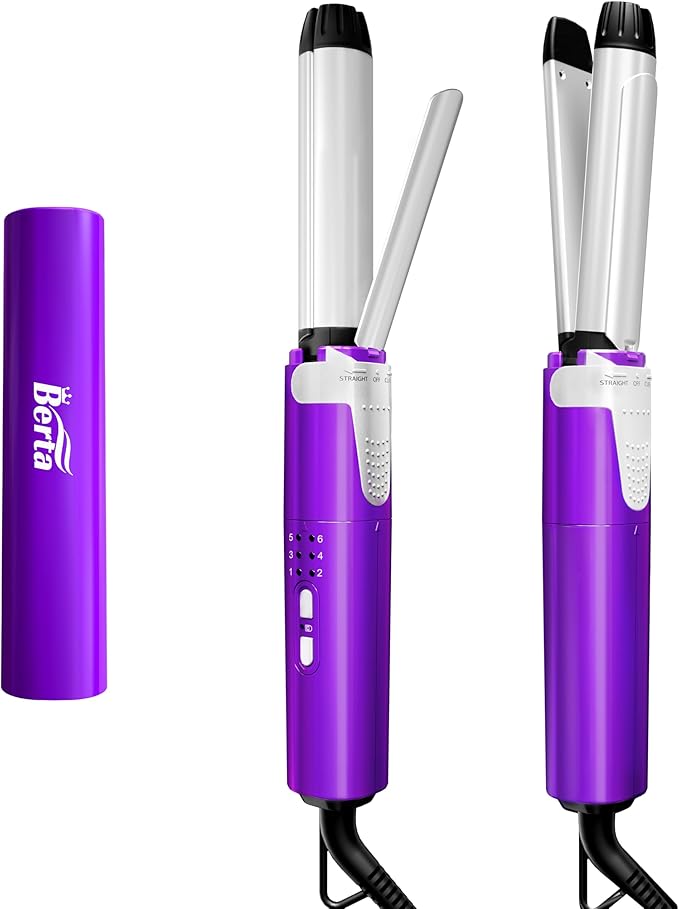 BERTA 2-in-1 Flat Iron &amp Curling IronCeramic 1 Inch Curling WandFast Heating (30s) Adjustable Temp 300°F-400°FDamage-Free Styler for All Hair Types (Straightener &amp Curler)