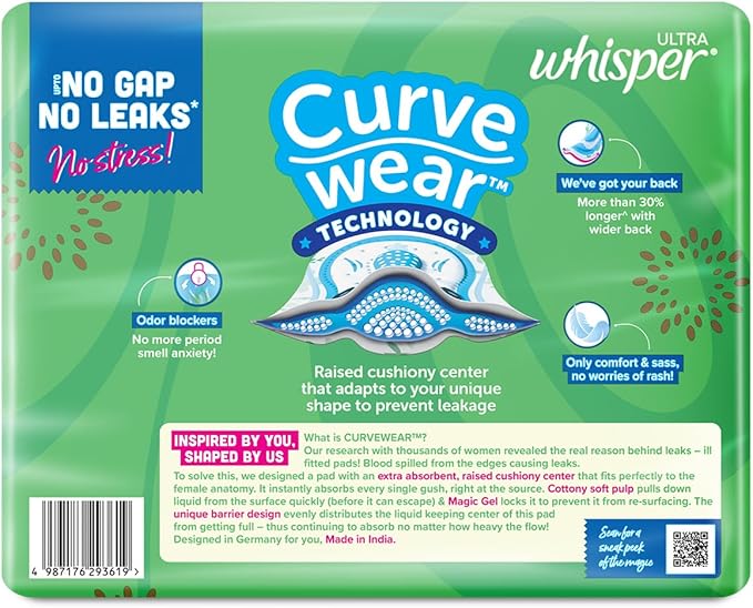 Whisper Ultra Clean Sanitary Pads for Women XL Plus Pack of 60 Napkins
