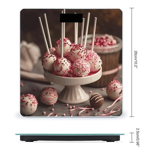 Stack of Cake Pops Bathroom Scale Automatic Power On/Off Body Scales LCD Backlight Display Square Digital Scale Rounded Corners Bathroom Scales for Home Bedrooms