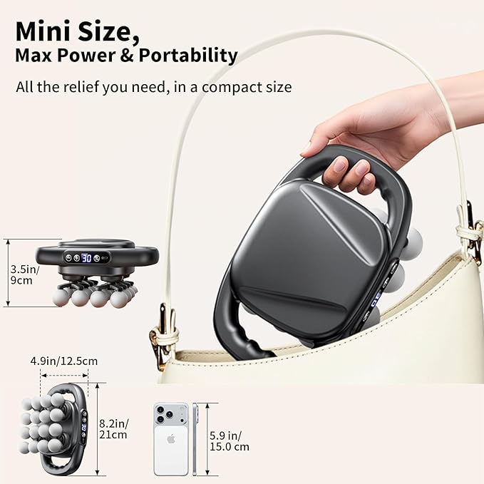 Mini Massage Gun 2026 Upgrade Portable Deep Tissue Massager with 16 Heads &amp 3 Modes 30 Intensity Levels Ultra-Quiet for Neck Back Legs Pain Relief Ideal for Women Travel Home &amp Office