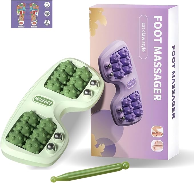 Portable Dual Foot Massage Roller - Deep-Tissue Foot Roller for Soothing Foots Discomfort Acupressure &amp Promoting Circulation - Under-Desk Travel Reflexology Tool (Green)