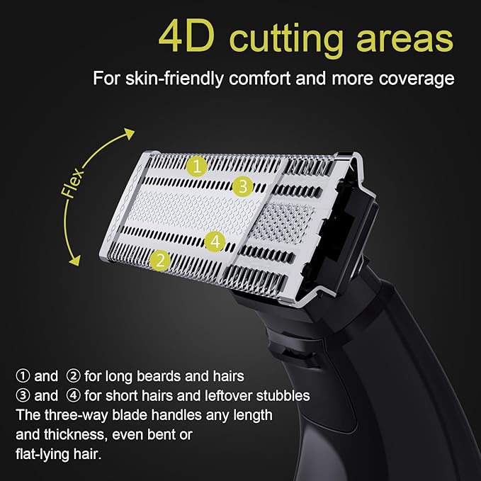 4 Pack Replacement Blades with 5 Guide Combs Guards Kit Compatible with Philips Norelco Oneblade QP2515QP2520QP2530QP6510QP6520QP6530…Models.