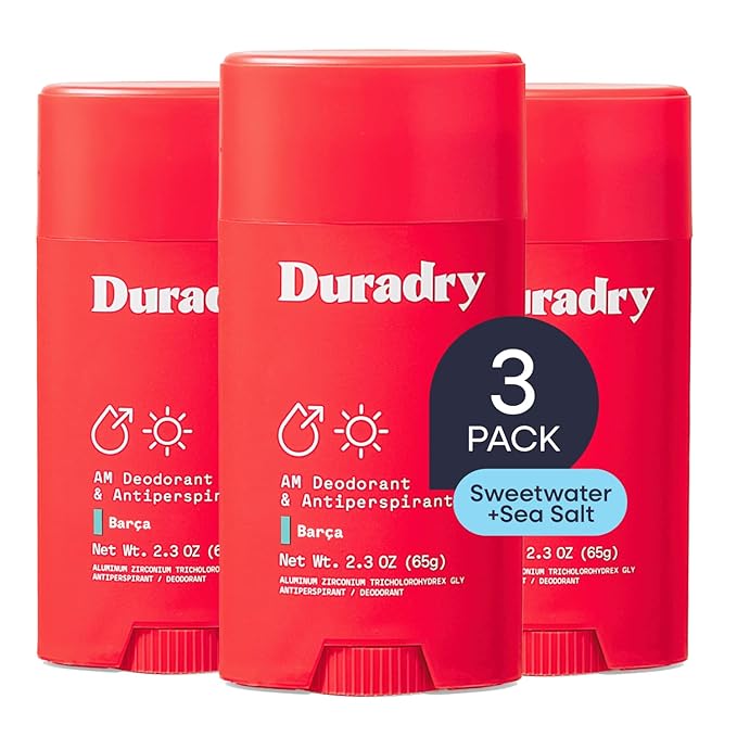 Duradry Clinical-Strength Antiperspirant Deodorant for Women and Men - Clean formula with Natural Ingredients Odor and Excessive Sweat protection for Armpits - Barca (Sweetwater+sea salt)3-pack