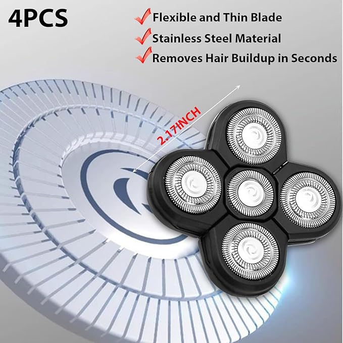 4 Pack Head Shaver Replacement Blades 5 Blades Shaver Replacement Heads for Bald Men Universal Head and Face Electric Razor Kit with 4 Cleaning Brush