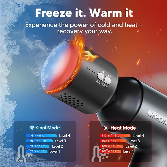 arboleaf Thermacool Massage Gun with Heat and Cold 6 Speeds Muscle Massage Gun Deep Tissue with Case Powerful Percussion Massager for Home Gym Office Muscle Back Pain Relief Gift