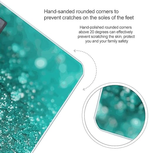 Turquoise Glitter Scale for Body Weight Precision Bathroom Weighing Scales with Back Lit LCD Display Sturdy Tempered Glass Body Weight Scales Digital Bathroom Scale 400lb