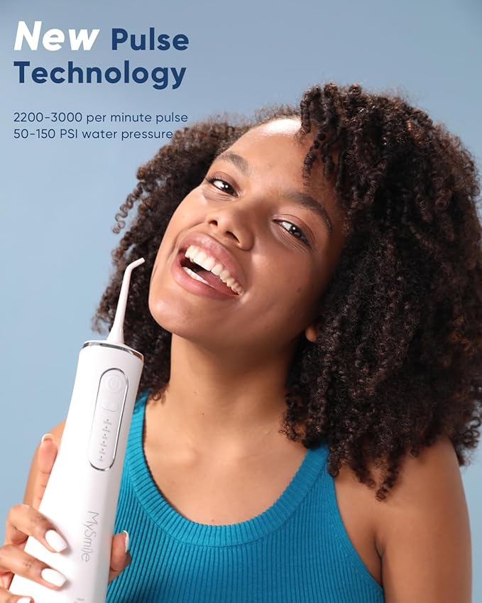 MySmile LP211 Water Flosser &amp Travel Size Mouthwash Set Portable Dental Care Kit for Fresh Breath Healthy Gums Ideal for Home &amp Travel（Chalk）