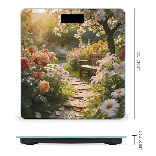 Floral Garden Weight ScaleClear LED Display Bathroom Digital Weighing ScaleTempered Glass Digital Bathroom Scale for Body Weight Capacity Up to 400 Lbs