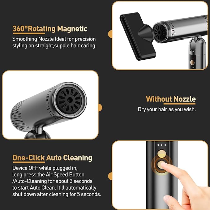Quico Travel Hair Dryer Dual Voltage 120000 RPM Fast Drying BLDC Pocket Hair Dryers for Women with Concentrator 500M Negative Ions Foldable Blow Dryer with Cold 3 Heat&amp3 Speed Settings