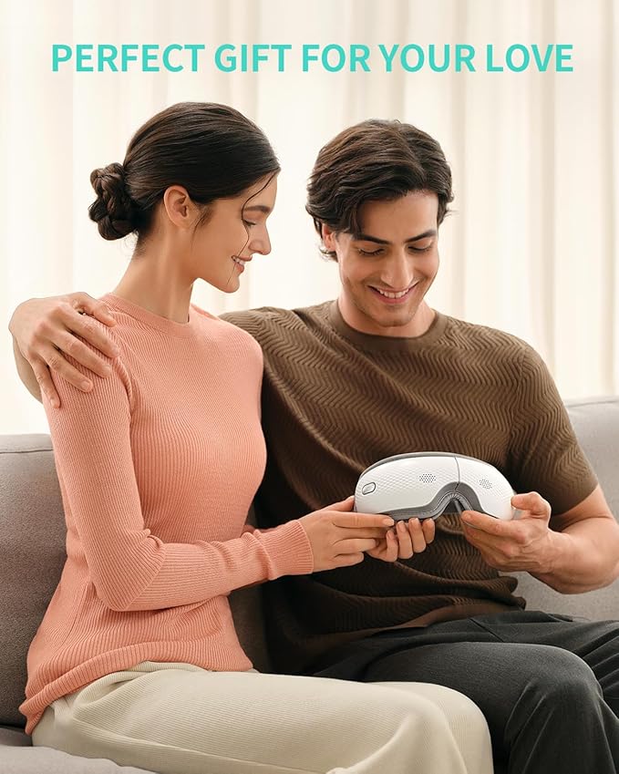 SKG Eye Massager with Heat &amp Music Valentine's Day Gifts for Her Him Foldable Sleep Mask for Migraine &amp Eye Strain 5 Massage Modes for Tired Eyes Relax Birthday Gifts for Dad Mom Men Wo