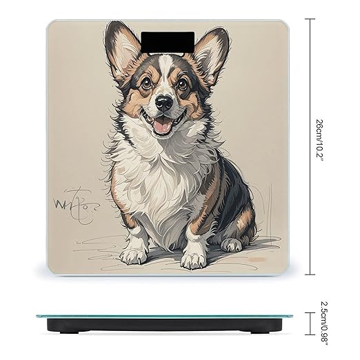 Hand Drawn Sketch Corgi Digital Bathroom Scale for Body Weight Weighing Scale with Backlit LCD Display High Precision Measurements &amp Measures Weight Up to 180kg