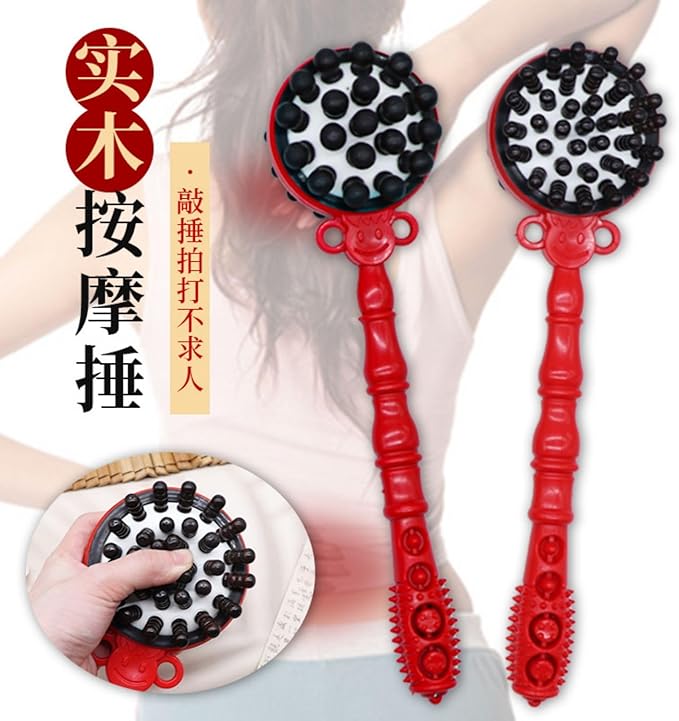 双面实木敲打按摩锤 Manual Body Massage Hammer 养身按摩棒 Leg Arms Back Calves Roller Massage Roller Stick 经络拍打器不求人手持全身按摩 HomeOffice Body Electric Massagers
