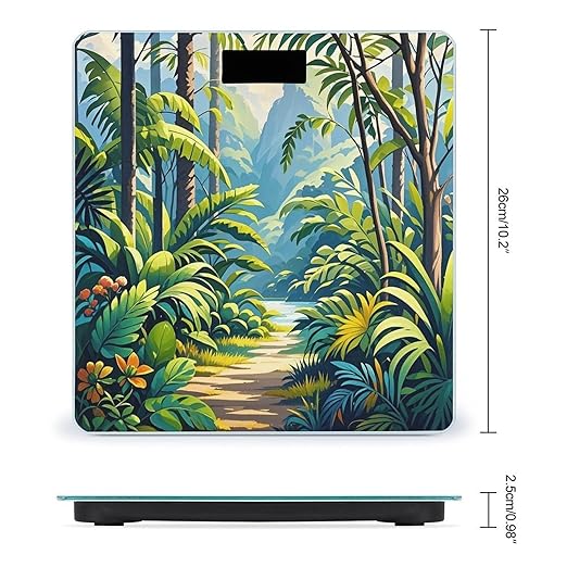 Tropical Jungle Painting Scale for Body Weight Digital Bathroom Scale Toughened Glass High Precision Scales for Body Weight with Large LCD Backlight Display Weight Scales