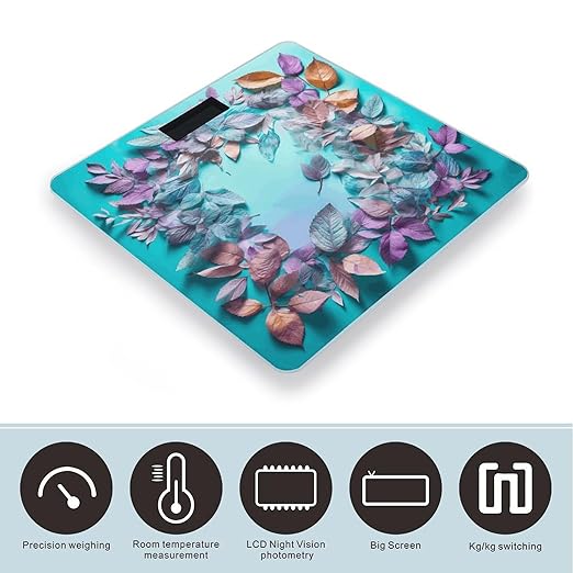 Leaves Scale for Body Weight Precision Bathroom Weighing Scales with Back Lit LCD Display Sturdy Tempered Glass Body Weight Scales Digital Bathroom Scale 400lb