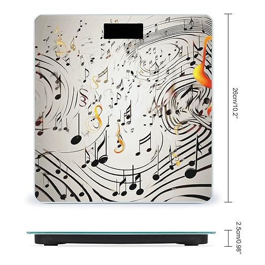 Music Notes Print Scale for Body Weight Anti-Slip Tempered Glass Digital Bathroom Scales Clear LCD Display Weighing Scale Safe Rounded Corners Smart Scales