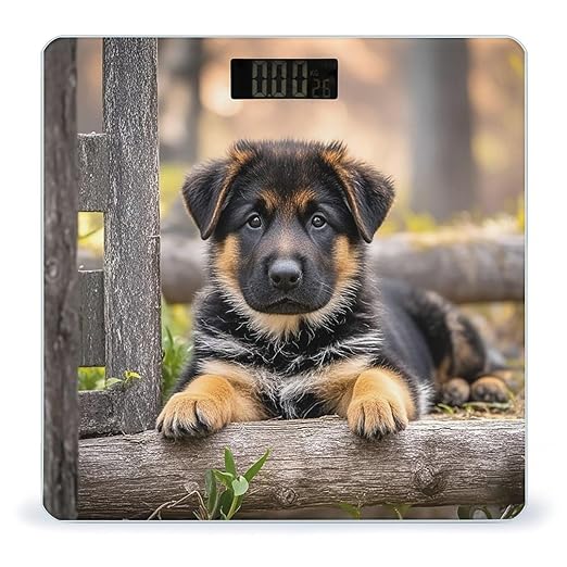 German Shepherd Puppy Scale for Body Weight Highly Accurate Digital Bathroom Body Scale Digital Bathroom Scales for People Anti-Slip Large LCD Display Smart Scales