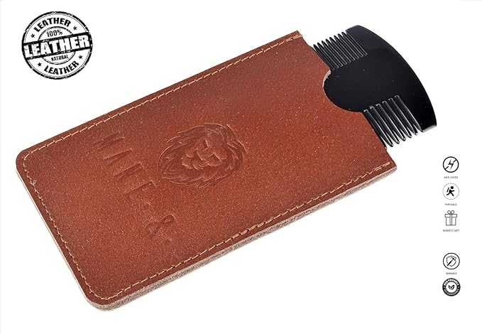 Premium 100% Oxhorn Dual-Action Beard Comb with Genuine Leather Case – the Perfect Beard Grooming Gift for Men by Man &amp Mane.