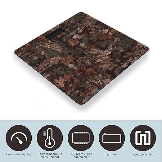 Outfitter Tuff CamoScale for Body Weight with LCD High Precision Weighing Scales Fashion Sturdy Tempered Glass Weight Scales Easy-to-Read Digital Bathroom Scale for Daily 400lb