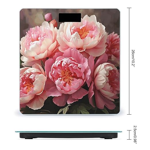 Peony Flowers Blossom Bathroom Scale Large LCD Backlight Display Digital Scale Rounded Corners Body Scales Automatic Power On/Off Bathroom Scales for Home Bedrooms