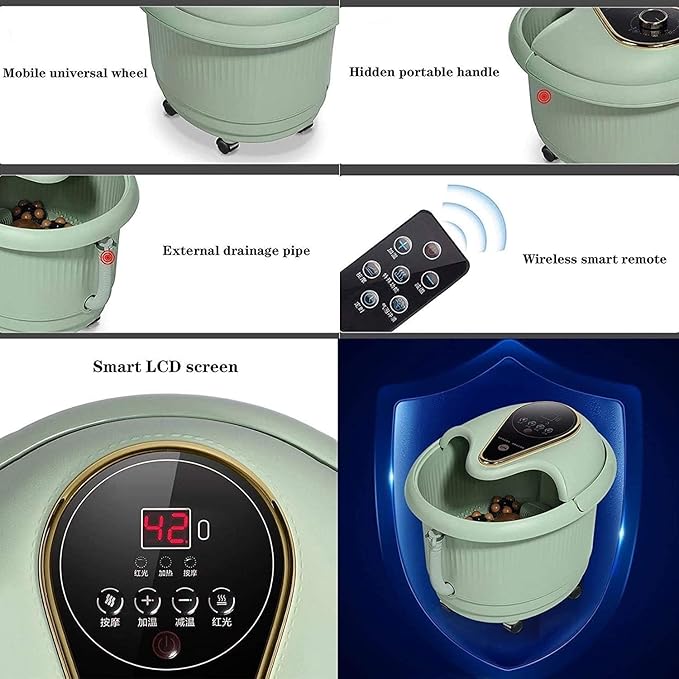 Foot Spa Massager Heated Foot Bath with 6 Massaging Rollers Adjustable Temperature Fumigation and Soaking Foot Bath Over The Calf | Red Light Heating | Time Setting | Household Thermostatic
