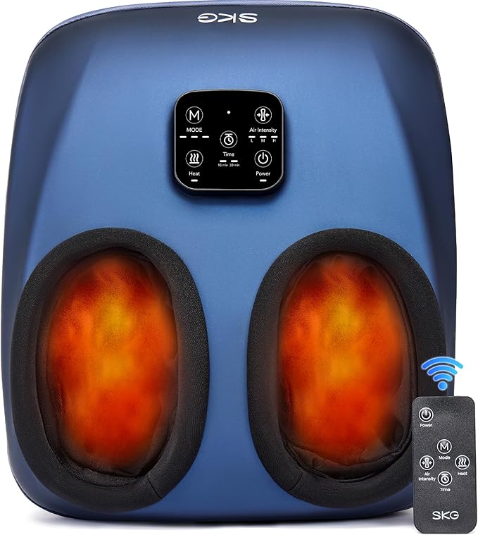 SKG YS100 Shiatsu Foot Massager with Heat and Remote Feet Massager with 3 Air Compression Modes for Plantar Fasciitis and Neuropathy Fits up to Size 13 for Men Women