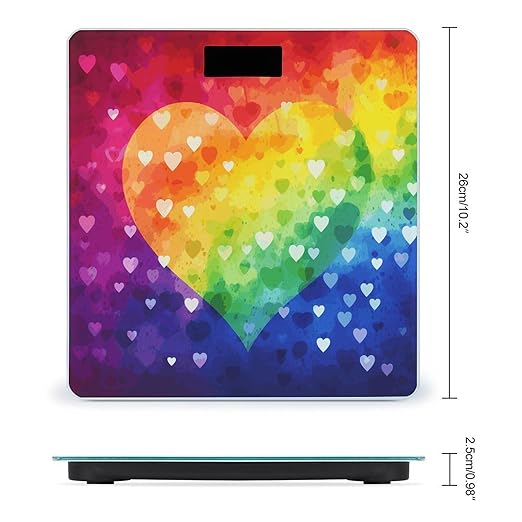 Colorful Rainbow Love Heart Scale for Body Weight Safe Rounded Corners Tempered Glass Digital Bathroom Scale LED Display 400lb Capacity Weight Scales with High Precision Sensors