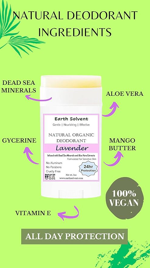 Magnesium Deodorant Vegan Natural Organic Dead Sea Minerals &amp Aloe Vera For Sensitive Skin 24hr Protection Aluminum Free Paraben Free Baking Soda Free Cruelty Free - For Men &amp Women (Lavend