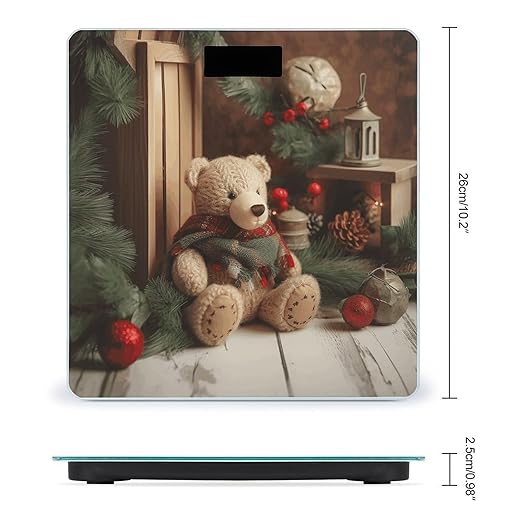 Xmas Tree Branch Bear Doll Scale for Body Weight Anti-Slip Tempered Glass Digital Bathroom Scales Clear LCD Display Weighing Scale Safe Rounded Corners Smart Scales