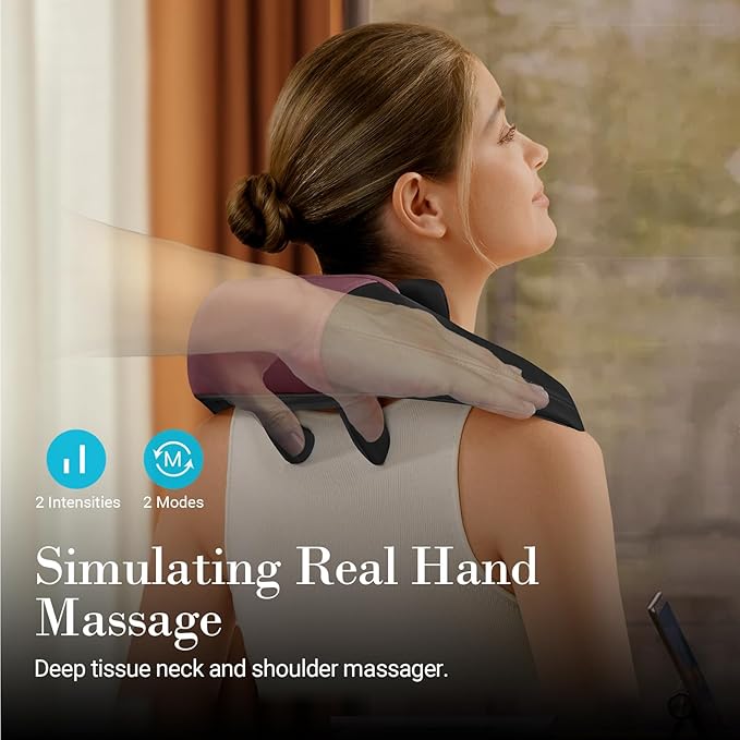 Shiatsu Neck Massager with Heat - Upgarded Kneading Neck Back Massage for Muscle Relaxation Cordless 4D Expert Neck Shoulder Massager for Pain Relief