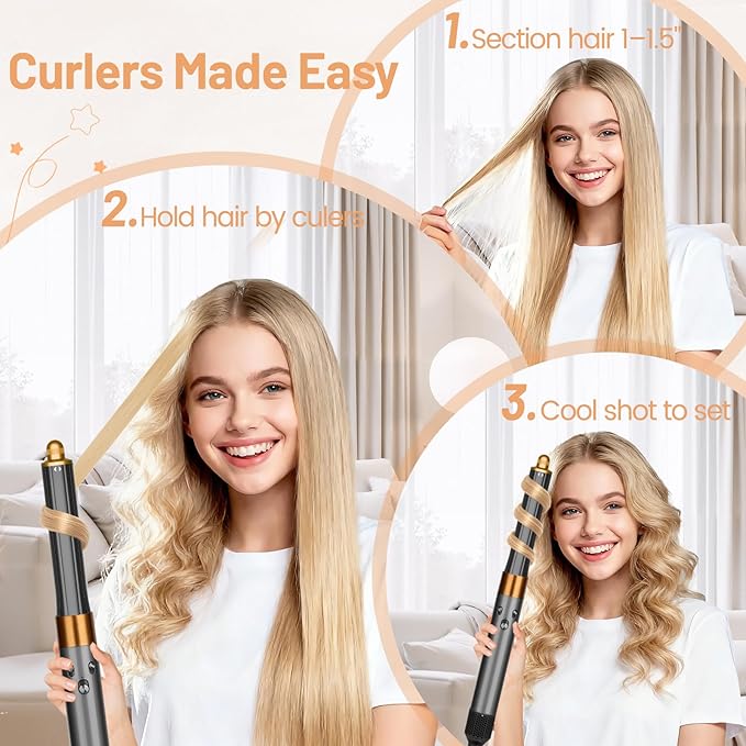 30mm/1.2 Inch Curling Barrel for Dyson Airwrap Long Hair Curling Roller Barrels Compatible with Airwrap HS01/05/08 Self-Curling Replacement Attachment for Part No.971888-07 Gold