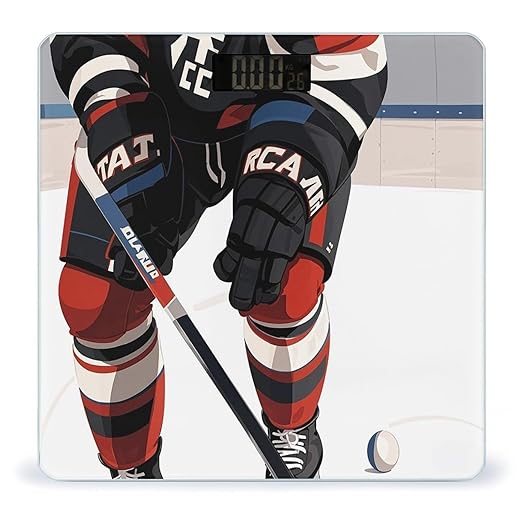 Ice Hockey Pattern Scale for Body Weight Digital Bathroom Scale Toughened Glass High Precision Scales for Body Weight with Large LCD Backlight Display Weight Scales