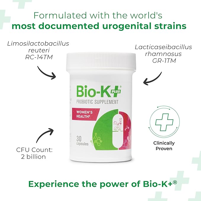 Bio-K+ Probiotic for Women support for Vaginal &amp Urinary Tract Health Probiotic Supplement with 2 Billion CFU 2 Strains Vegan Shelf-Stable – 30 Capsules