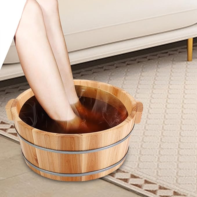 Wood Footbath Basin Tub Comfortable Home Office Use Footbathing Wooden Massage Foot Soaking Bath Basin 6.30inch- 16x36cm A