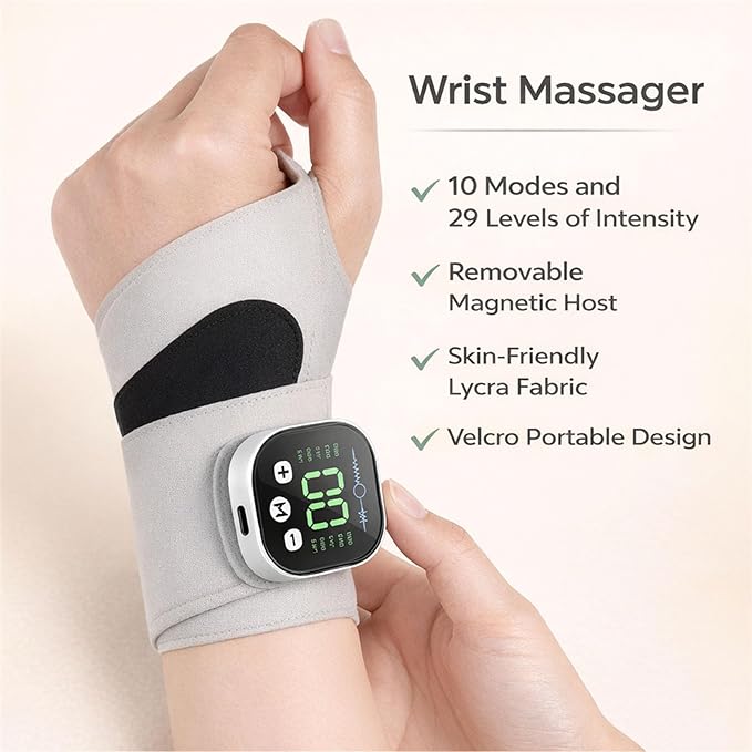 Rechargeable Electric Wrist Massager Rechargeable Heating Pad with 8 Modes &amp 30 Intensity Levels Ergonomic Wearable Design for Sports &amp Daily Use (Navy)