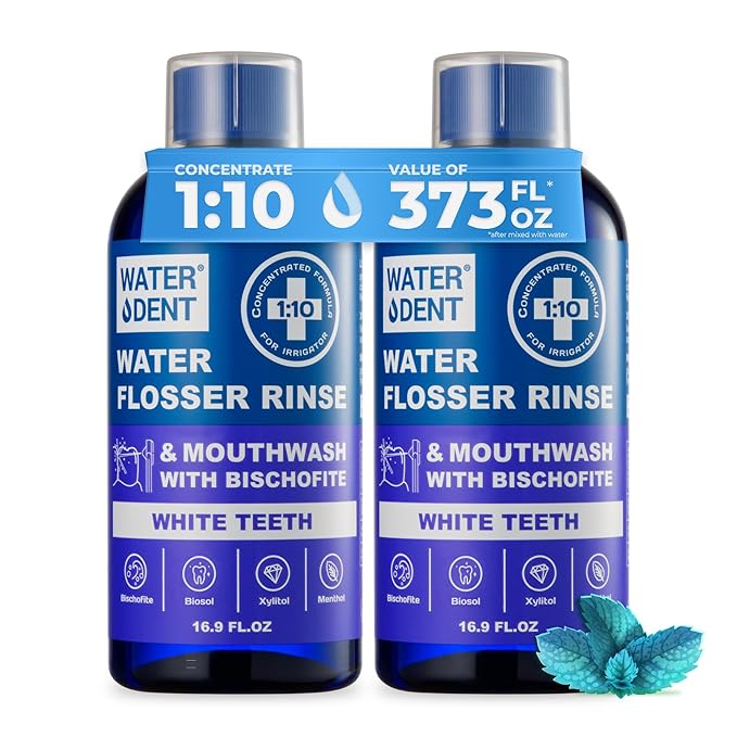 Concentrated Water flosser Rinse &amp mouthwash Teeth WHITENING | Add to Water Flossers| Fruit Flavor | 2 Pack = 33.8 fl.oz | Peroxide Free. Made in USA
