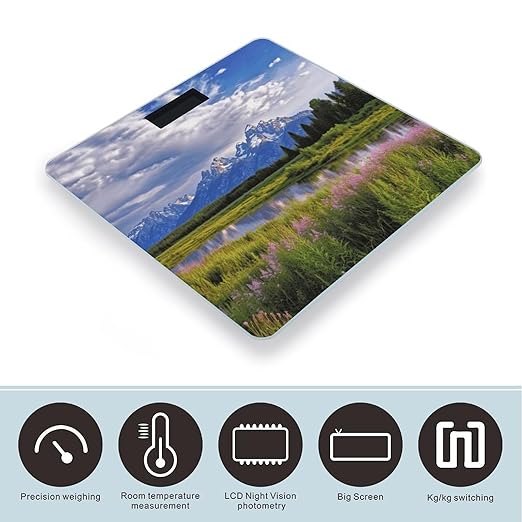 Grand Teton National Park Bathroom Scale Large LCD Backlight Display Digital Scale Rounded Corners Body Scales Automatic Power On/Off Bathroom Scales for Home Bedrooms