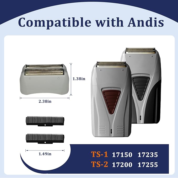 Foil Shaver Replacement Compatible with Andis Foil Shaver TS-1 TS-2 17150 17200 17235Replaces Foil and Blades (2Pcs)