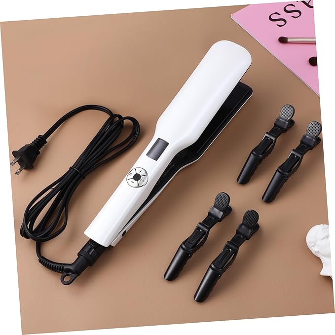 Baluue Ceramic Hair Straightener and Curler Flat Iron for Women US Plug Even Heating PTC Plates Temperature Suitable for All Hair Types Durable Lifespan Sleek White Design