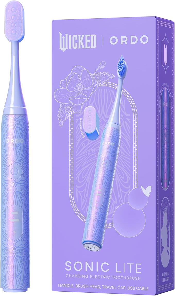 ORDO x Wicked Sonic Lite Electric Toothbrush | Rechargeable Sonic Toothbrush for Adults &amp Teens with USB-C Charging 2 Modes &amp Travel Cap Glinda Upland