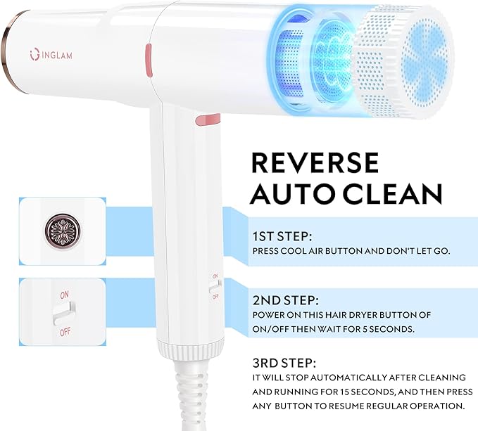 Hair Dryer IG INGLAM Professional 110000 RPM High Speed Blow Dryer Negative Ion Low Noise 3 Heat Settings &amp 3 Speed &amp Cold Settings Lightweight for Travel Home Salon Ionic Hair Dryer