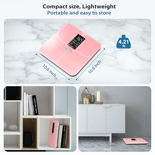 ABLEGRID Body Fat ScaleDigital Smart Bathroom Scale for Body WeightLarge Color Display Screen16 Body Composition Metrics BMIWater WeighHeart RateBaby Mode400lbRechargeable-Rosegold