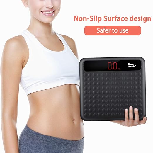 Digital Body Weight Bathroom Scale High Precision Measurements Scales with Large Non Slip Silicone Platform and LCD Digital Display 400lbs/180kg Capacity (Black)