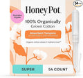 The Honey Pot Company - Super Absorbency - 100% Organic Cotton Core Tampons w/Bio Plastic Applicator - Feminine Care – Unscented - 54 Count (3 Packs of 18)
