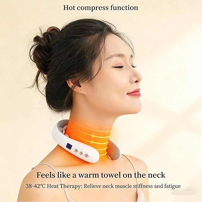2026 New Portable Electric Neck Massager with Heat 10 Massage Modes 16 Intensity Levels Wireless Remote Control 15-Minute Smart Timer and Digital Display Relaxing Gifts for Men Women (White)