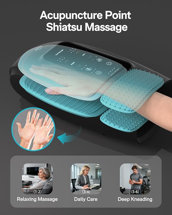 ALLJOY Hand Massager for Arthritis and Carpal Tunnel Relief Touchscreen Cordless Hand Massager with Vibration and Heat 6 Levels Pressure Point Therapy Gifts for Women/Men