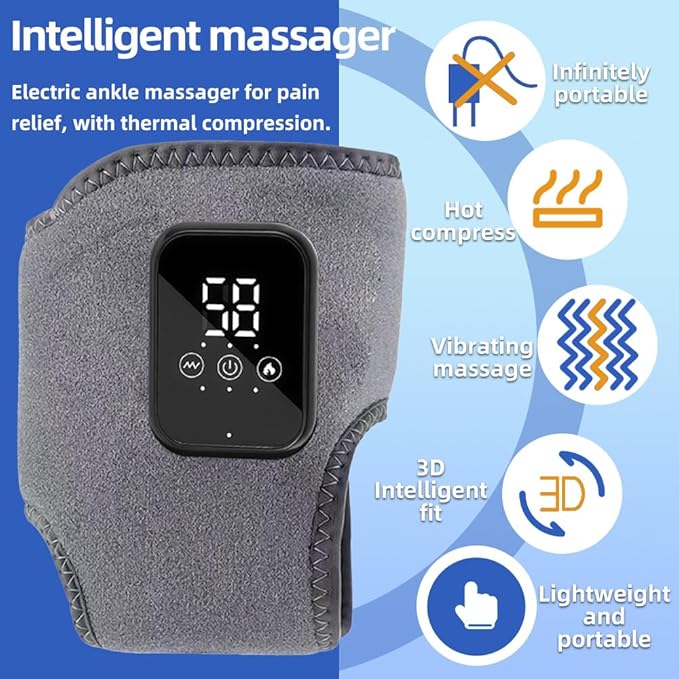Foot Renew Ankle Massager with Vibration and Heat - Cordless Rechargeable Ankle Heating Pad for Pain Relief Plantar Fasciitis &amp Achilles Tendonitis. Adjustable Wrap for Circulation Boost. (GRAY-2