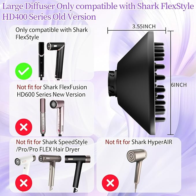 Long Hair Curling Barrel and 6-Inch Large Diffuser/Upgraded Large Round Volumizing Brush Compatible with Shark FlexStyle