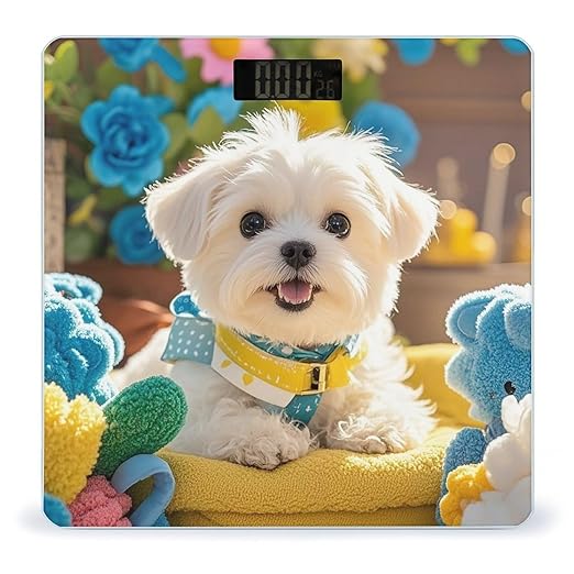 Cute Maltese Puppy Weight Scale Highly Accurate Digital Weighing Scale with Large LCD Display Smart Bathroom Scales for Home Bedrooms and Gift Giving
