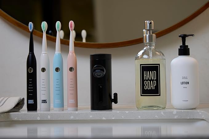 Electric Toothbrush Kit Ultra Portable &amp Lightweight with 5 Cleaning Modes 1 Year Supply of Brush Heads Rechargeable Battery Mirror Mount &amp Travel Cap Included (Blue)
